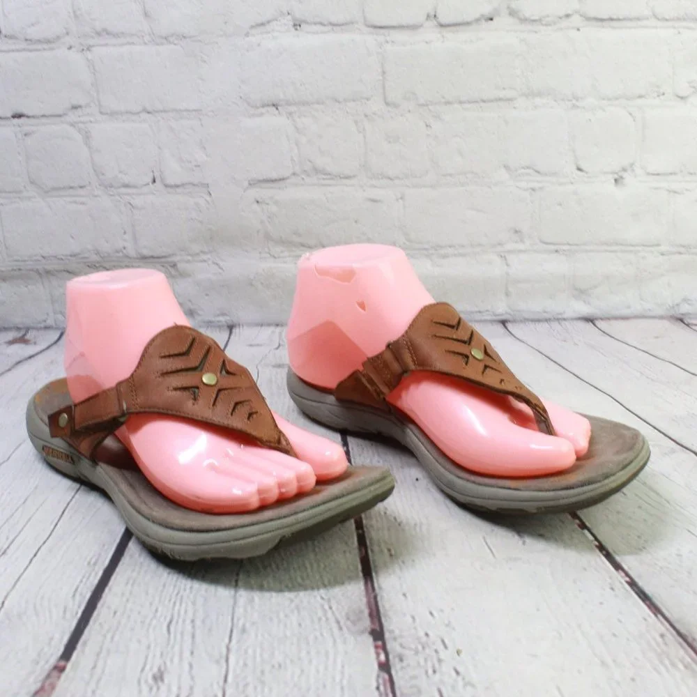 Merrell Adhera Brown Leather Casual Flats Thong Sandal Size US 9 - Picture 3 of 9